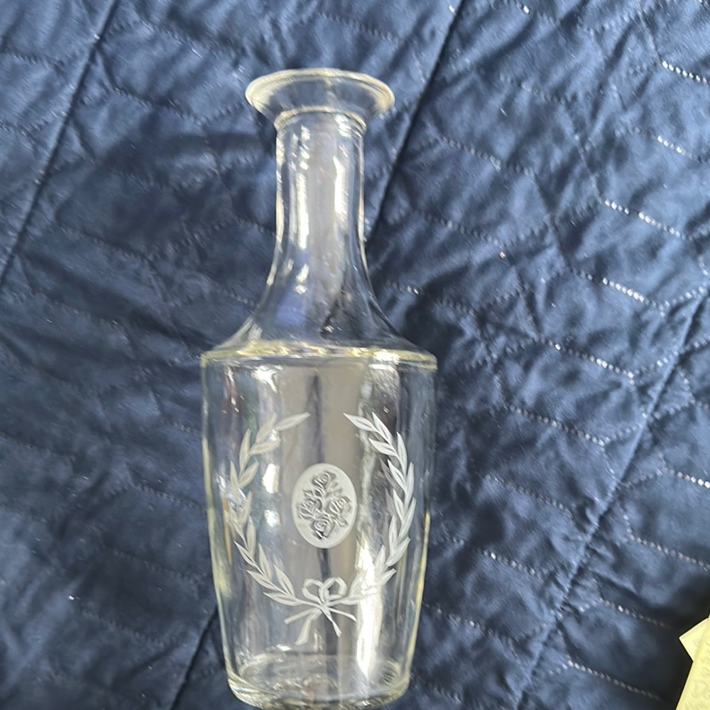 Elegant Clear Glass Vase with Etched Design or Decanter